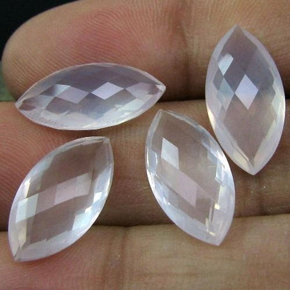 ROSE QUARTZ 15.9Ct 4pc Lots Marquise Checker Board Cut Pink Gemstone