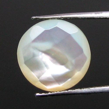 4.6Ct Natural Rainbow Shell Mother of Pearl Round Checker Faceted Gem