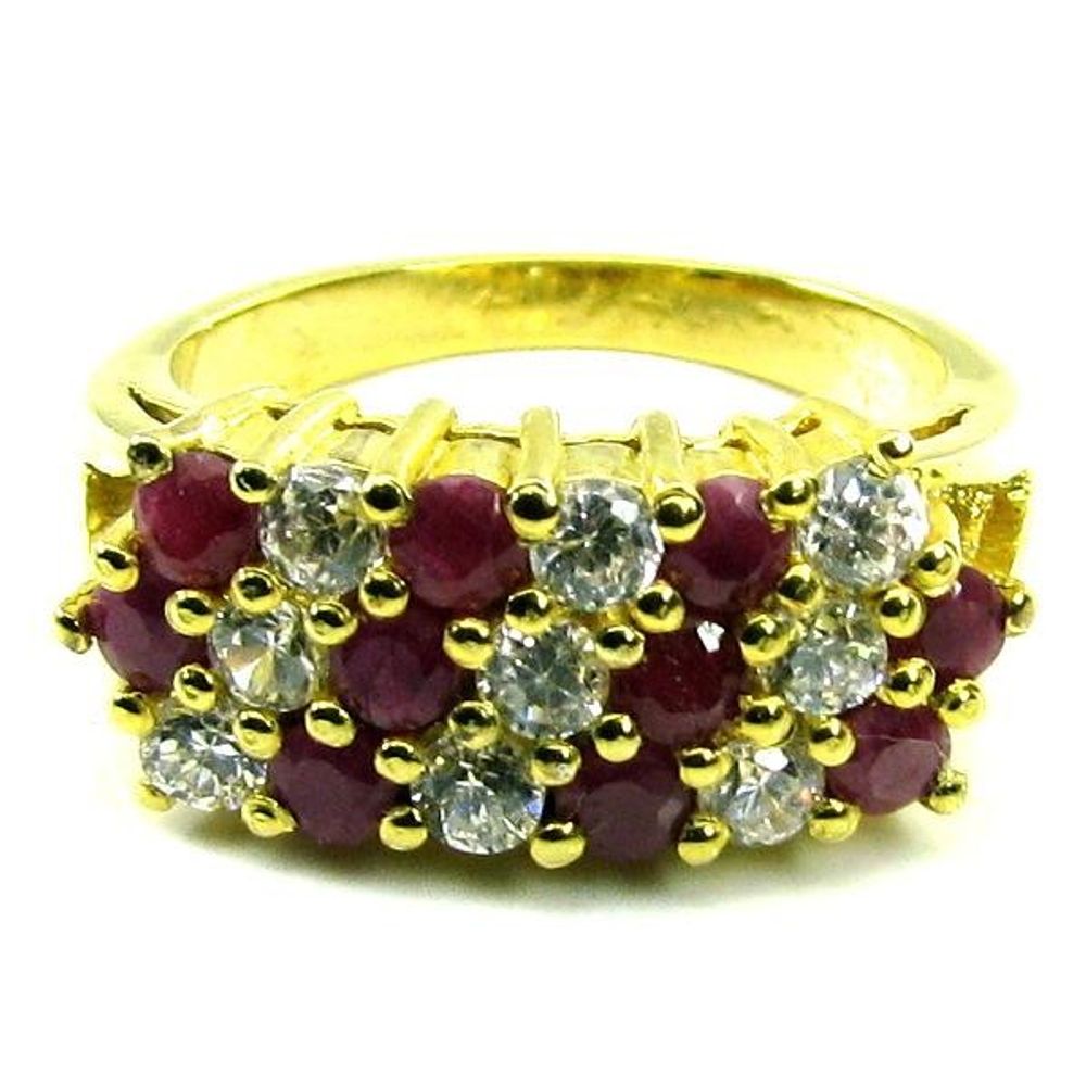 Ruby, CZ Gemstone Studded .925 Sterling Silver Ring Gold Finish