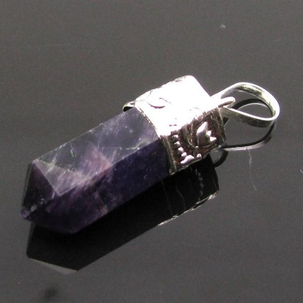 21.8Ct Natural Purple Amethyst Gemstone Healing Point Pencil Pendant