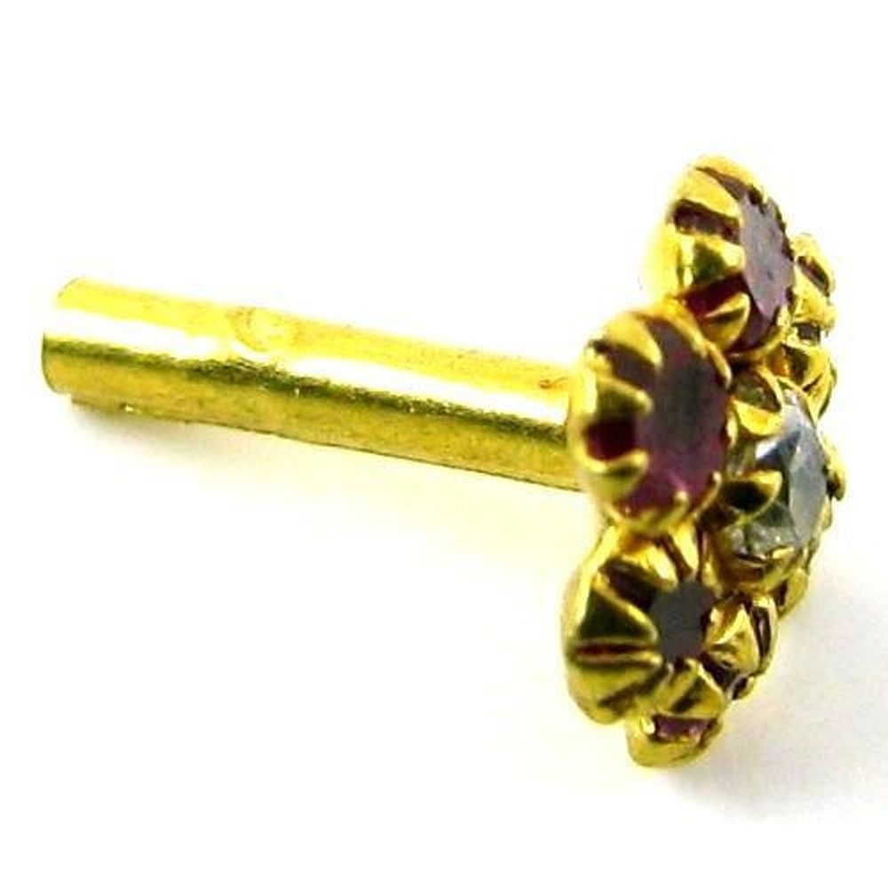 Style Designer Red CZ Body Piercing Jewelry Nose stud Pin Solid Real 14k Yellow Gold