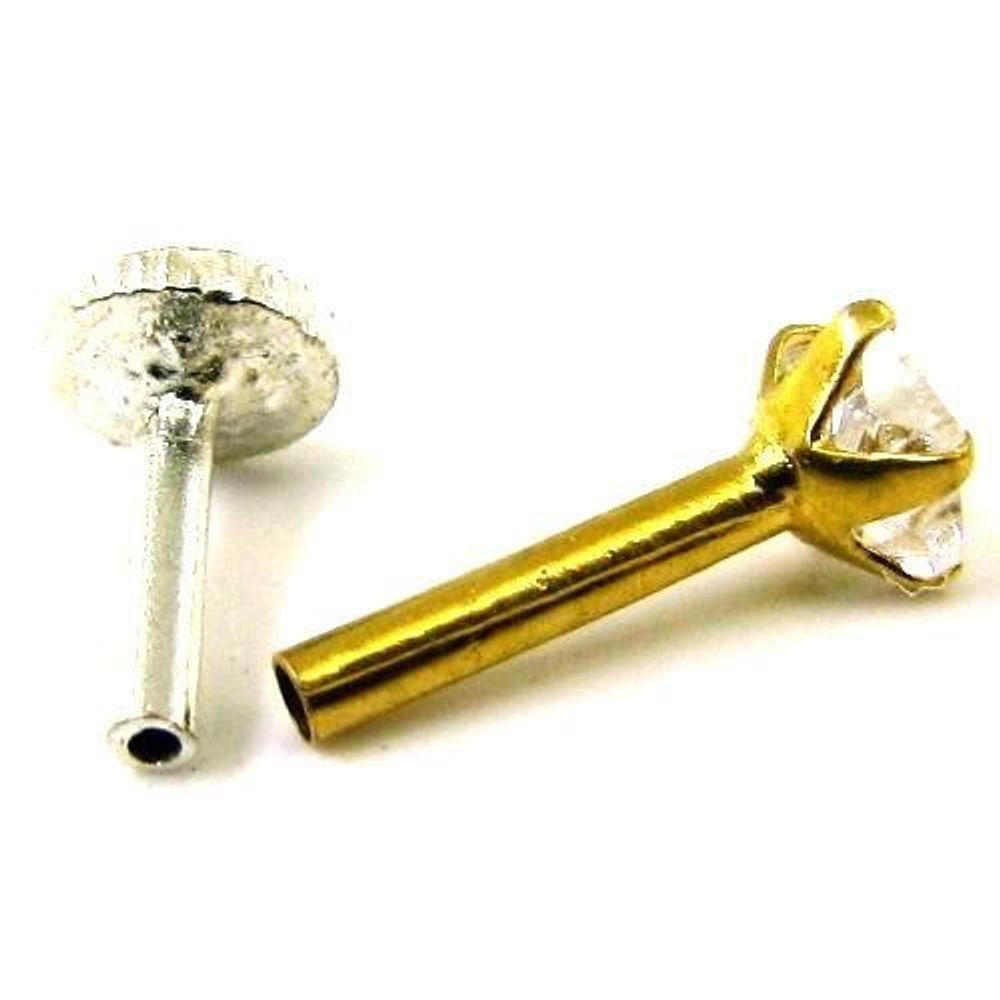 14k Yellow Gold 2pc Nose stud with push pin