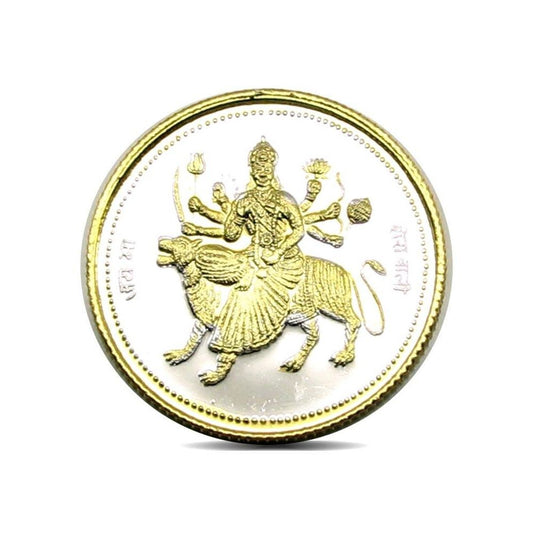 Real Silver Coin 999 Durga Mata 24K Gold Plating