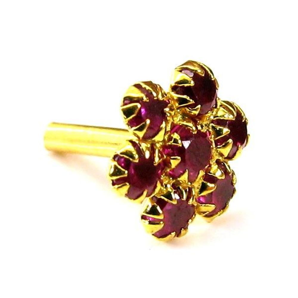  Nose stud Pin Solid Real 14k Yellow Gold Style Designer Pink CZ  for women