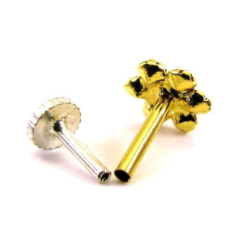 Nose stud Pin Solid Real 14k Yellow Gold with push pin