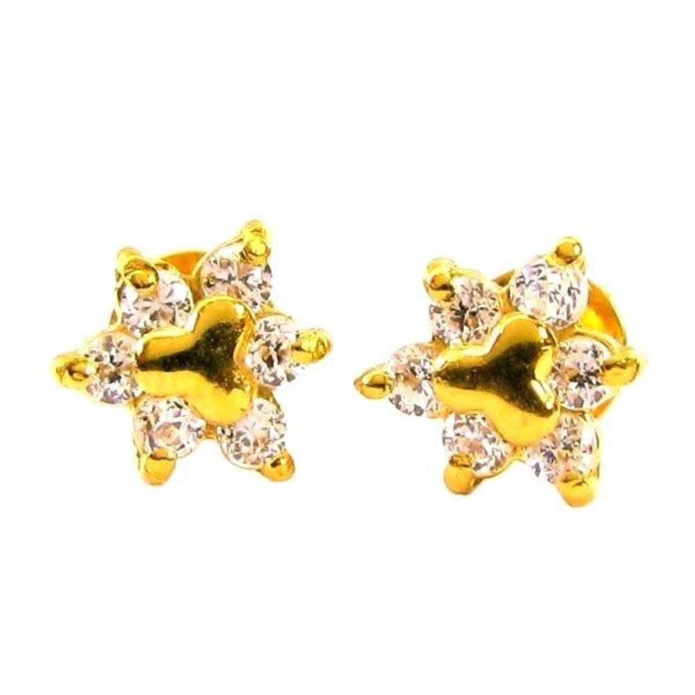 Precious-CZ-Studded-EAR-Studs-PAIR-14k-Solid-Real-Gold-Screw-Back