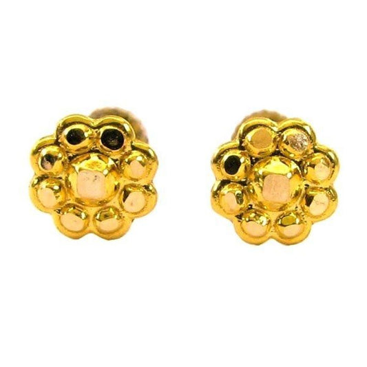 Ethnic-Indian-14k-Solid-Real-Gold-Studded-EAR-Studs-PAIR-Silver-Push-Back