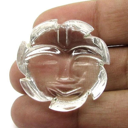 Natural Clear Crystal Quartz Sphetic Carved Lord Surya Sun