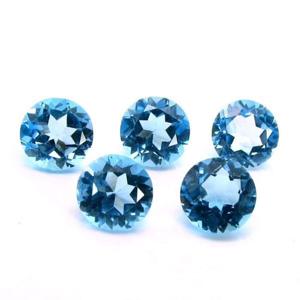 11.95Ct-5pc-Lot-8mm-Natural-Swiss-Blue-TOPAZ-Round-Faceted-VVSI-Gemstones