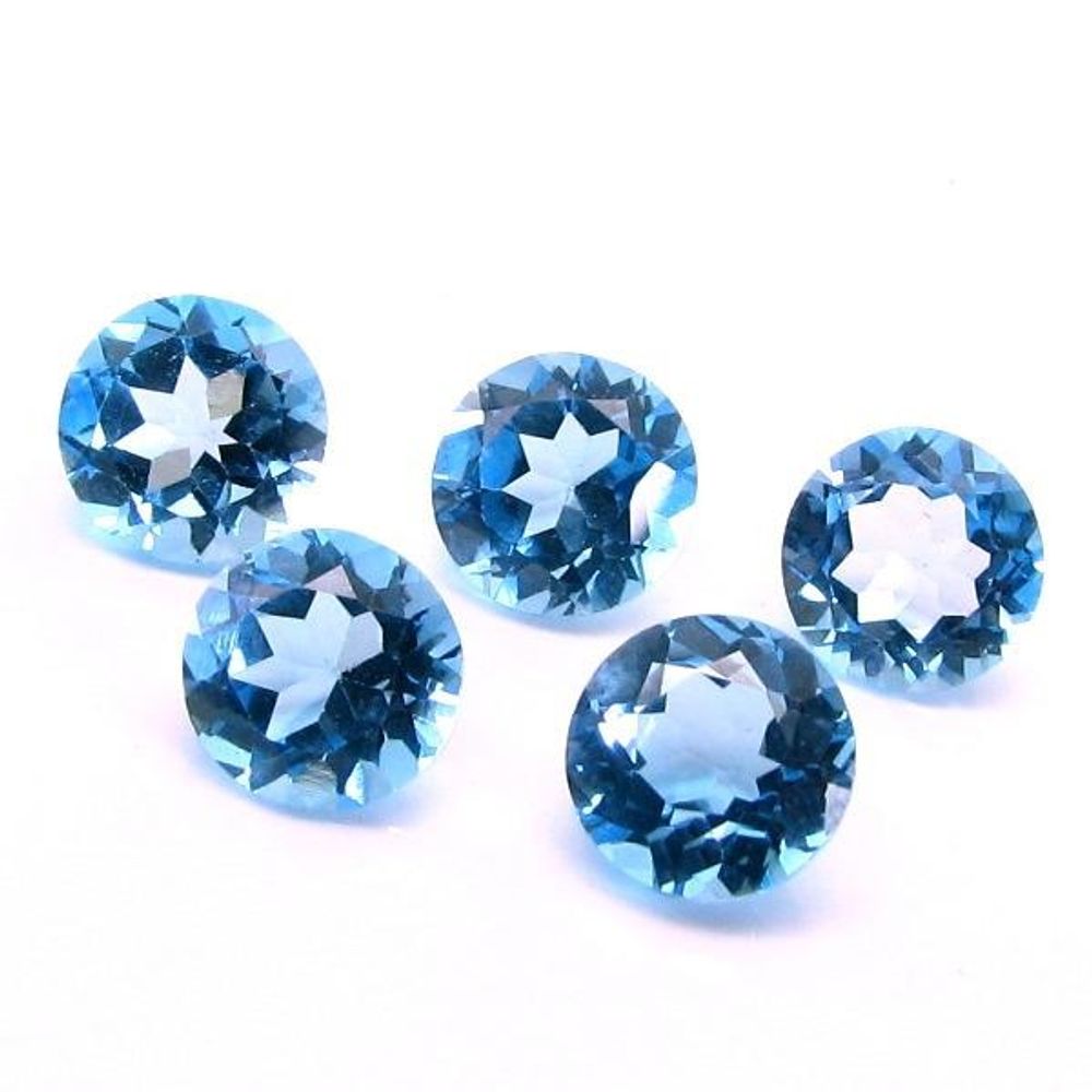 11.95Ct 5pc Lot 8mm Natural Swiss Blue TOPAZ Round Faceted VVSI Gemstones