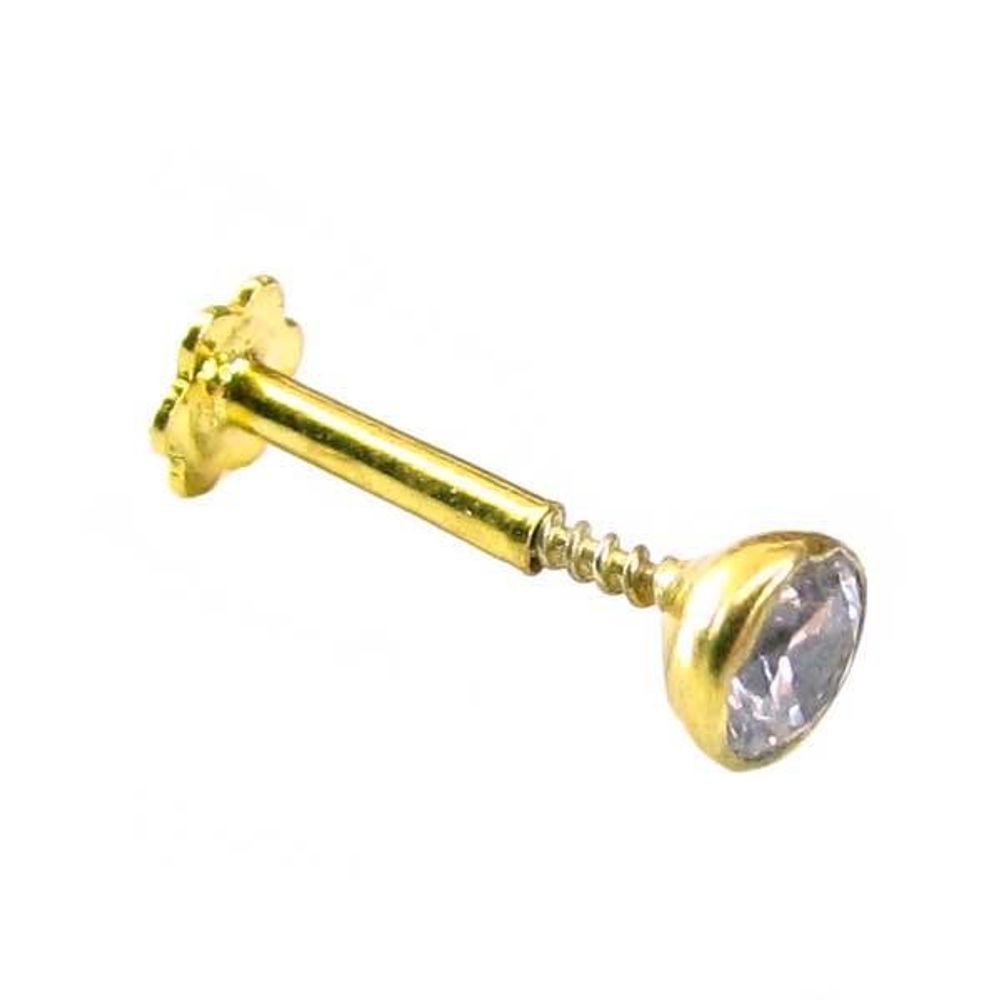 Nose Stud Pin Solid Real 14k Yellow Gold Lovely White CZ