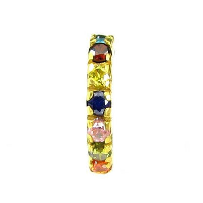  Multicolor CZ Piercing Nose Hinged Hoop Ring 14k Yellow Gold