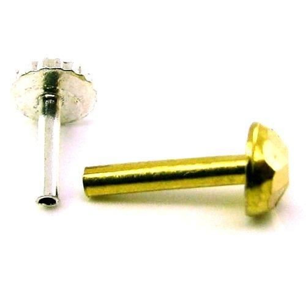  Nose stud Pin Solid Real 14k Yellow Gold with push pin