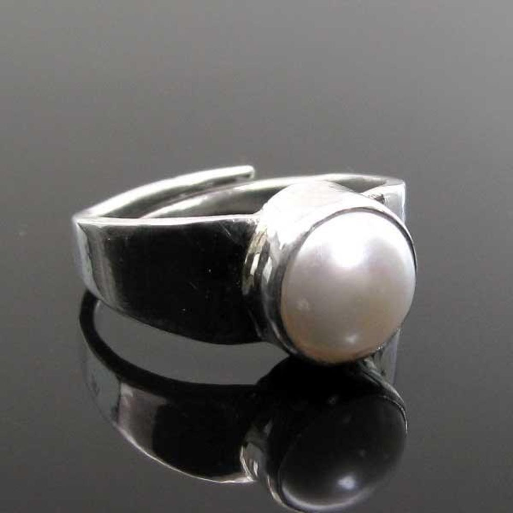 Silver Ring Real Pearl (Moti) Birthstone Ratan – Karizma Jewels