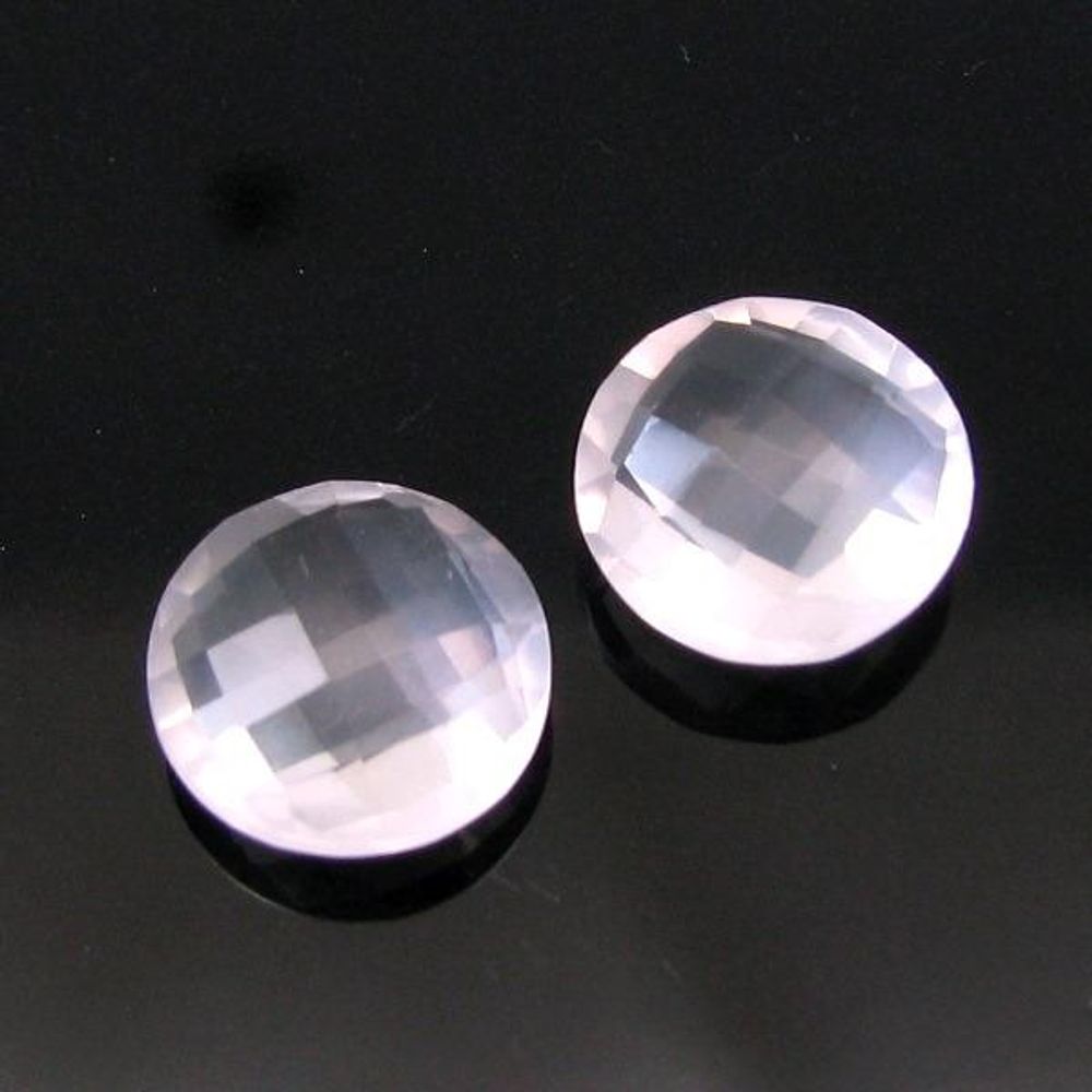 5.6Ct Pair Natural Rose Quartz Round Checker Faceted Gemstones