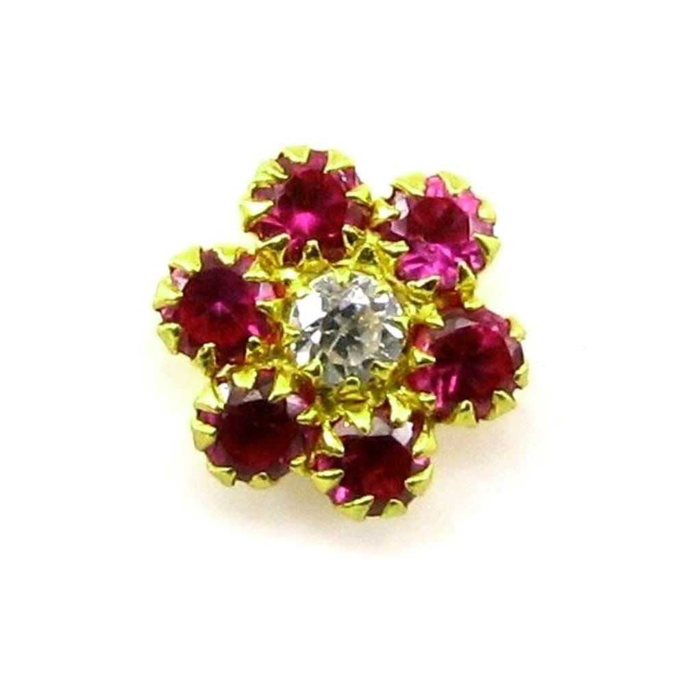 Style Designer Pink CZ Body Piercing Jewelry Nose stud Pin Solid Real 14k Yellow Gold