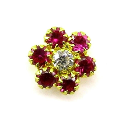 Style Designer Pink CZ Body Piercing Jewelry Nose stud Pin Solid Real 14k Yellow Gold