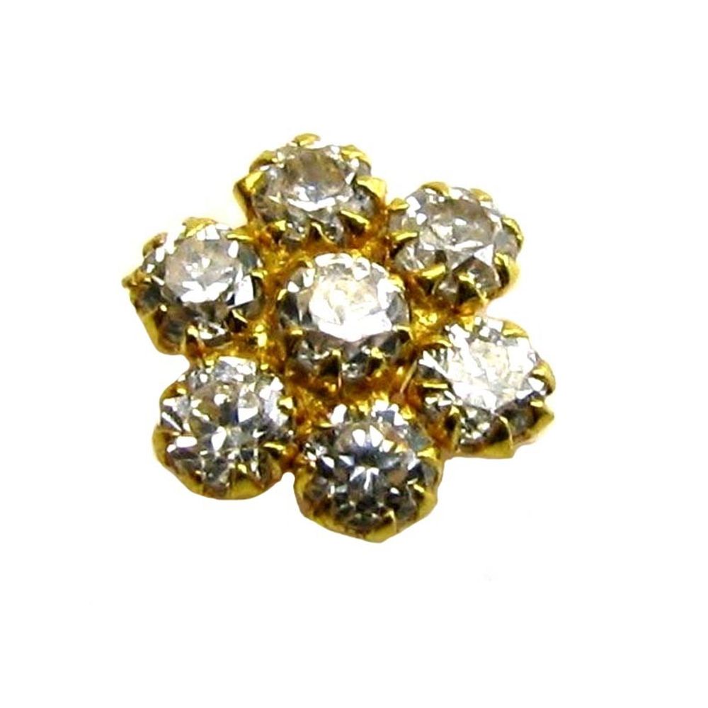 Style White CZ Body Piercing Jewelry Nose stud 14k Yellow Gold