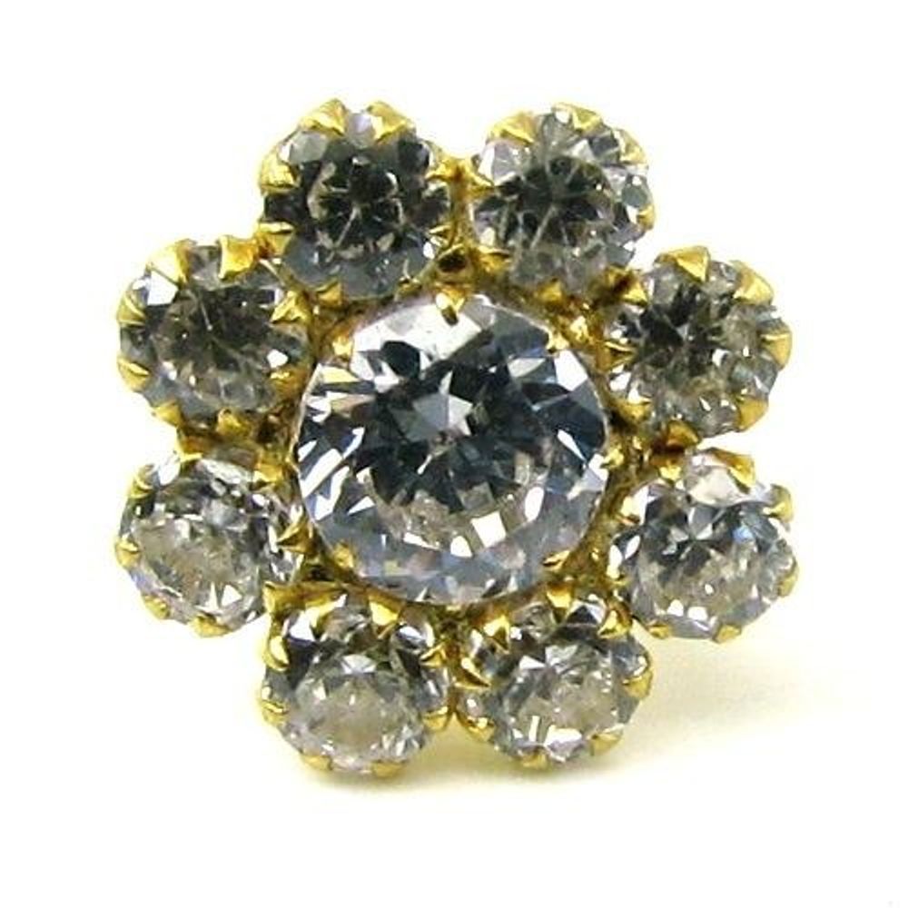 14k Yellow Gold Style CZ Studded Body Nath for women