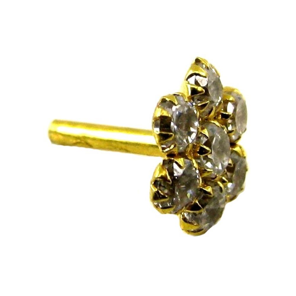 Style Designer CZ Body Piercing Jewelry Nose stud Pin Solid Real 14k Yellow Gold