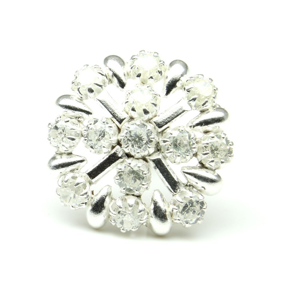Ethnic  925 Sterling Silver White CZ  Nose ring Push Pin