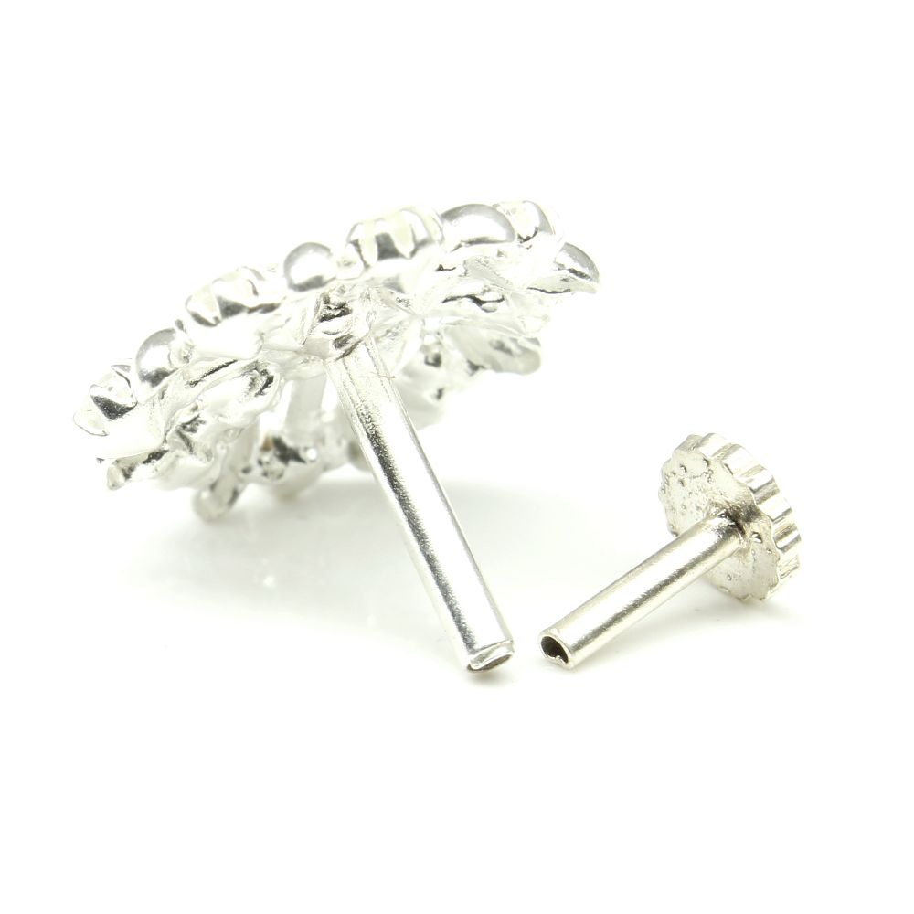 Ethnic  925 Sterling Silver White CZ  Nose ring Push Pin