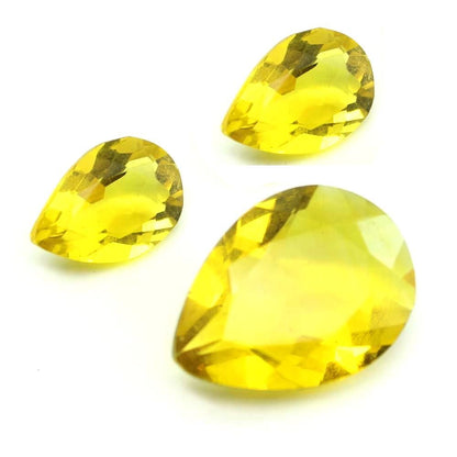 3pc Set for Pendant Earrings Synthetic Glass Cut Stones Sapphire yellow