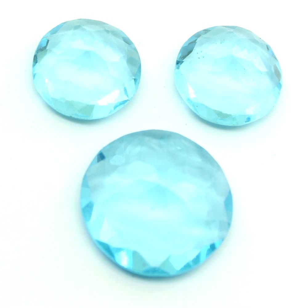 3pc Set for Pendant Earrings Synthetic Glass Cut Stones Topaz Blue