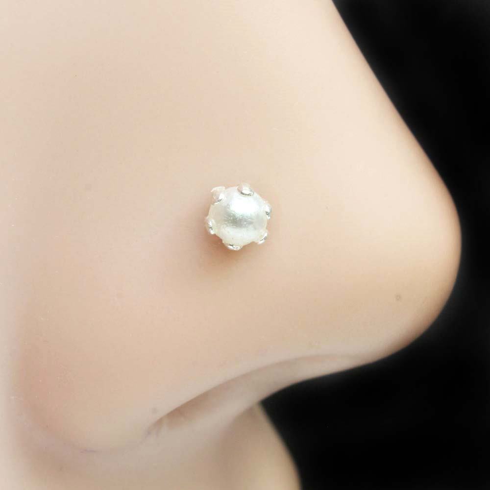 Indian 925 Sterling Silver Pearl Nose ring 