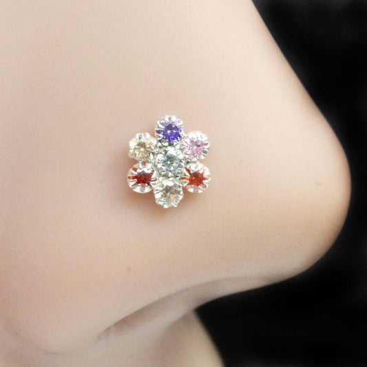 Flower 925 Sterling Silver Multi-color Nose pin 