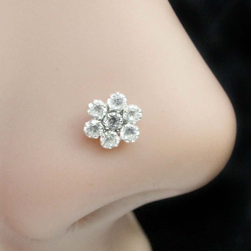  Real Silver Nose Ring with White Shiny Stones for women