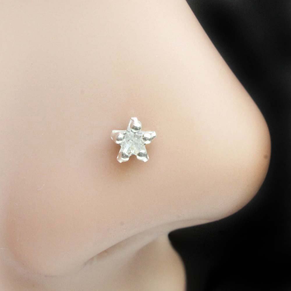 Indian 925 Sterling Silver White CZ Indian Screw Nose ring