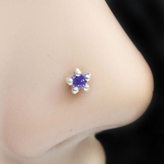 Indian 925 Sterling Silver Purple Stone Nose pin 