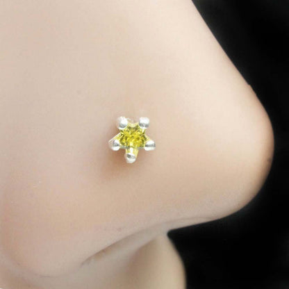 Indian 925 Sterling Silver Lemon CZ Indian style Nose Pin 