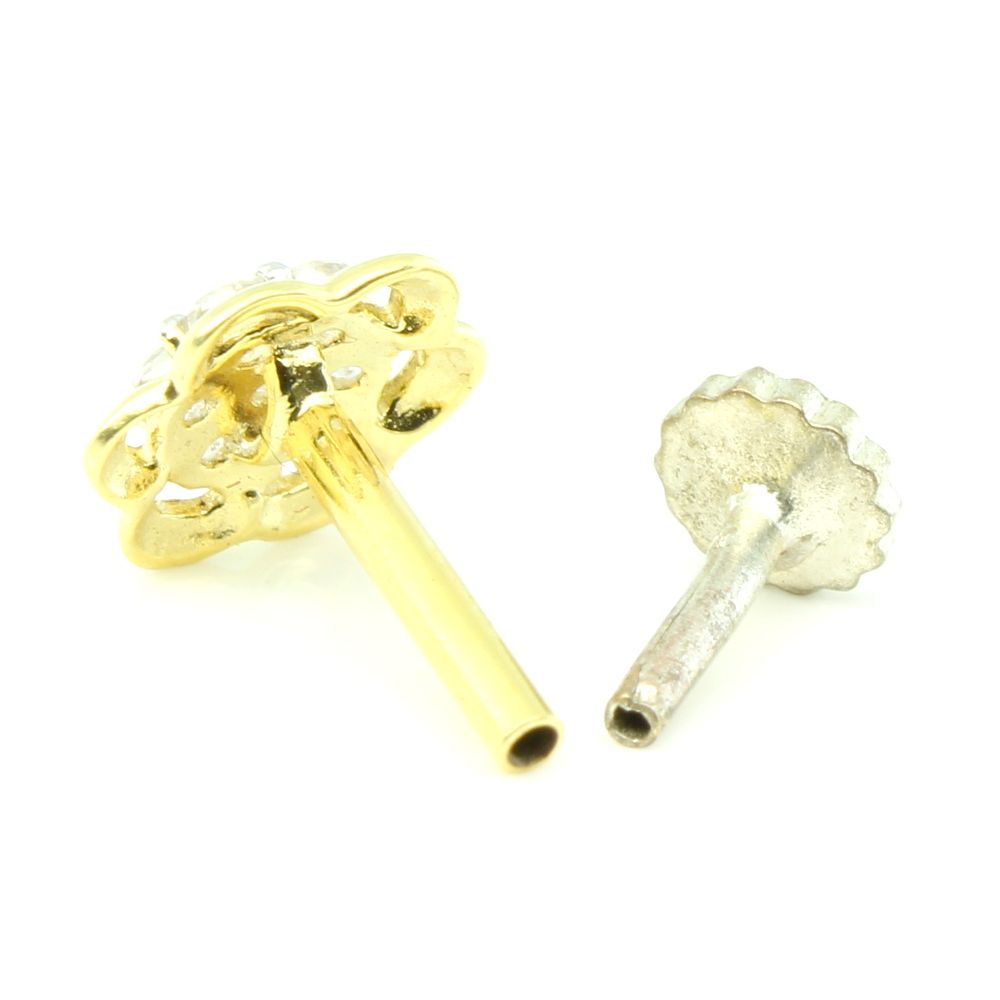 14K White CZ piercing nose ring Push Pin