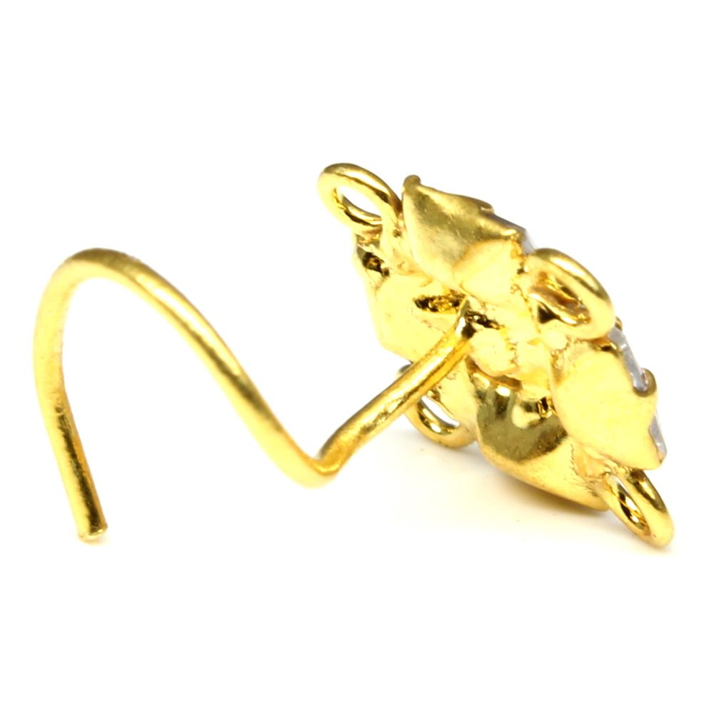 Gold Plated CZ Corkscrew Nose Stud