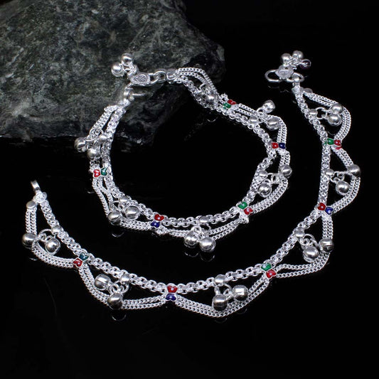 Cute Real Solid Silver Jewelry Kids Anklets chain foot baby Bracelet 8.3"