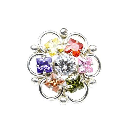 Wedding Real Silver Multi-color Nose pin 