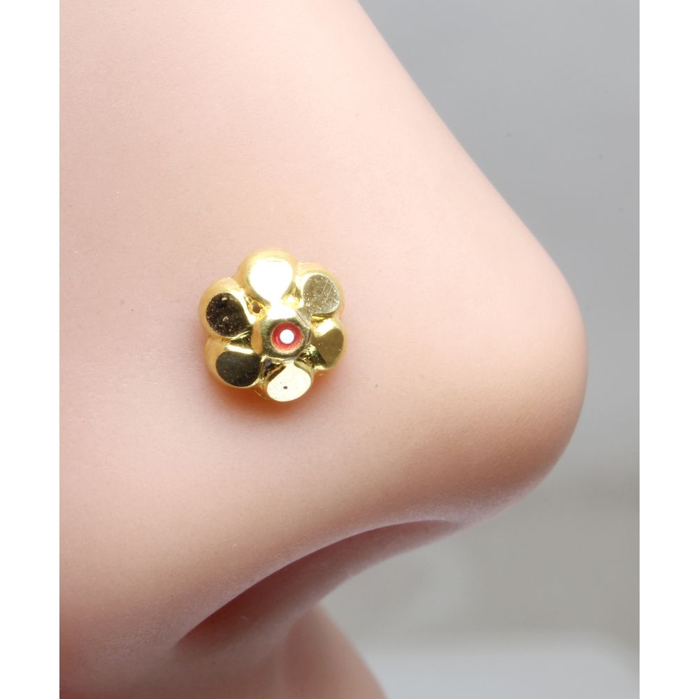 Real Gold Nose stud 14K Ethnic piercing nose ring Push Pin