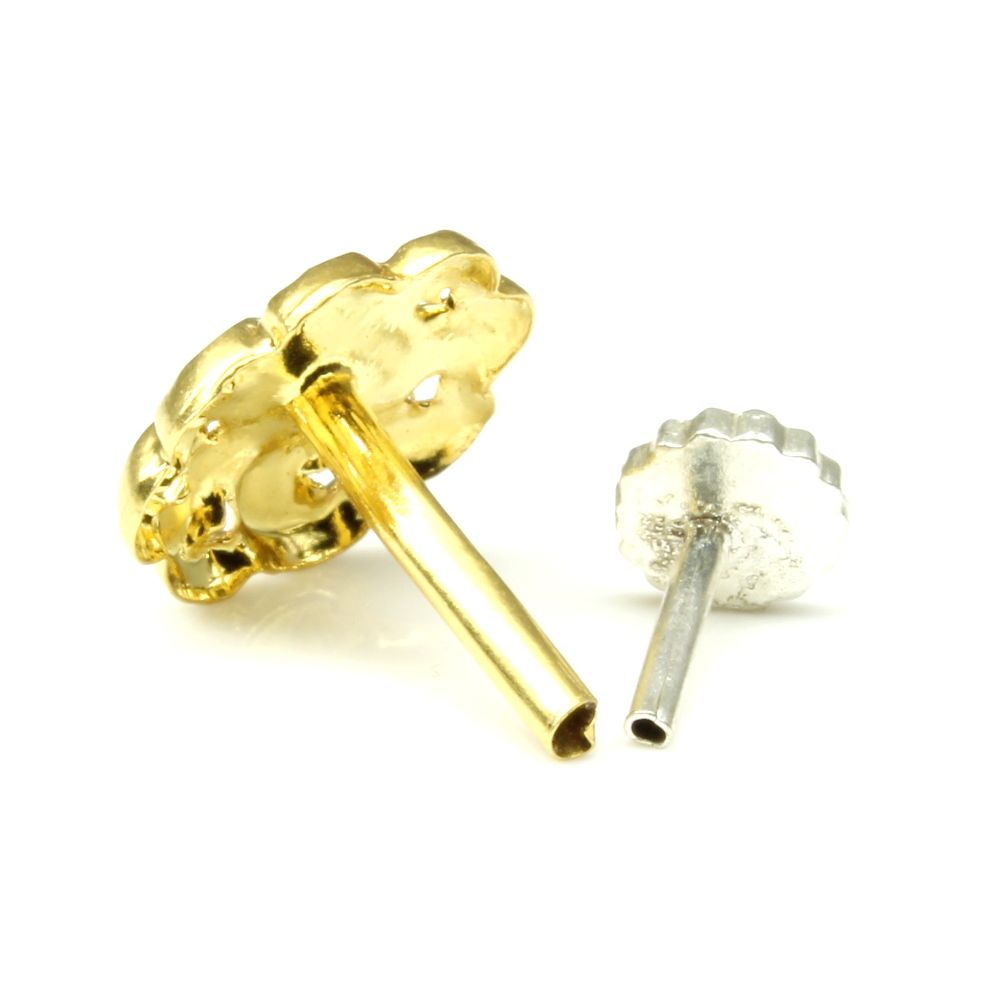 Solid Gold Nose Stud Piercing Push pin nose ring 14K Yellow Gold