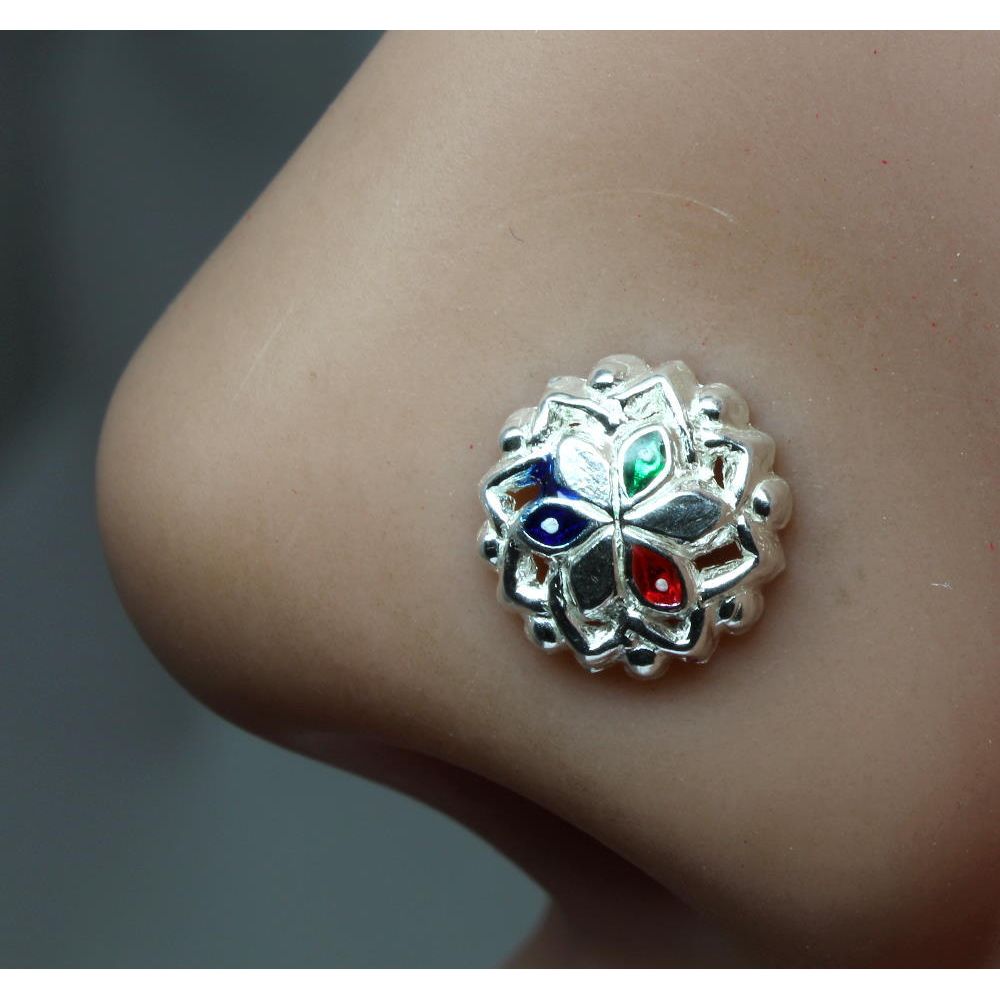 Real Silver Nose Ring with Multiple Shiny Stones for women