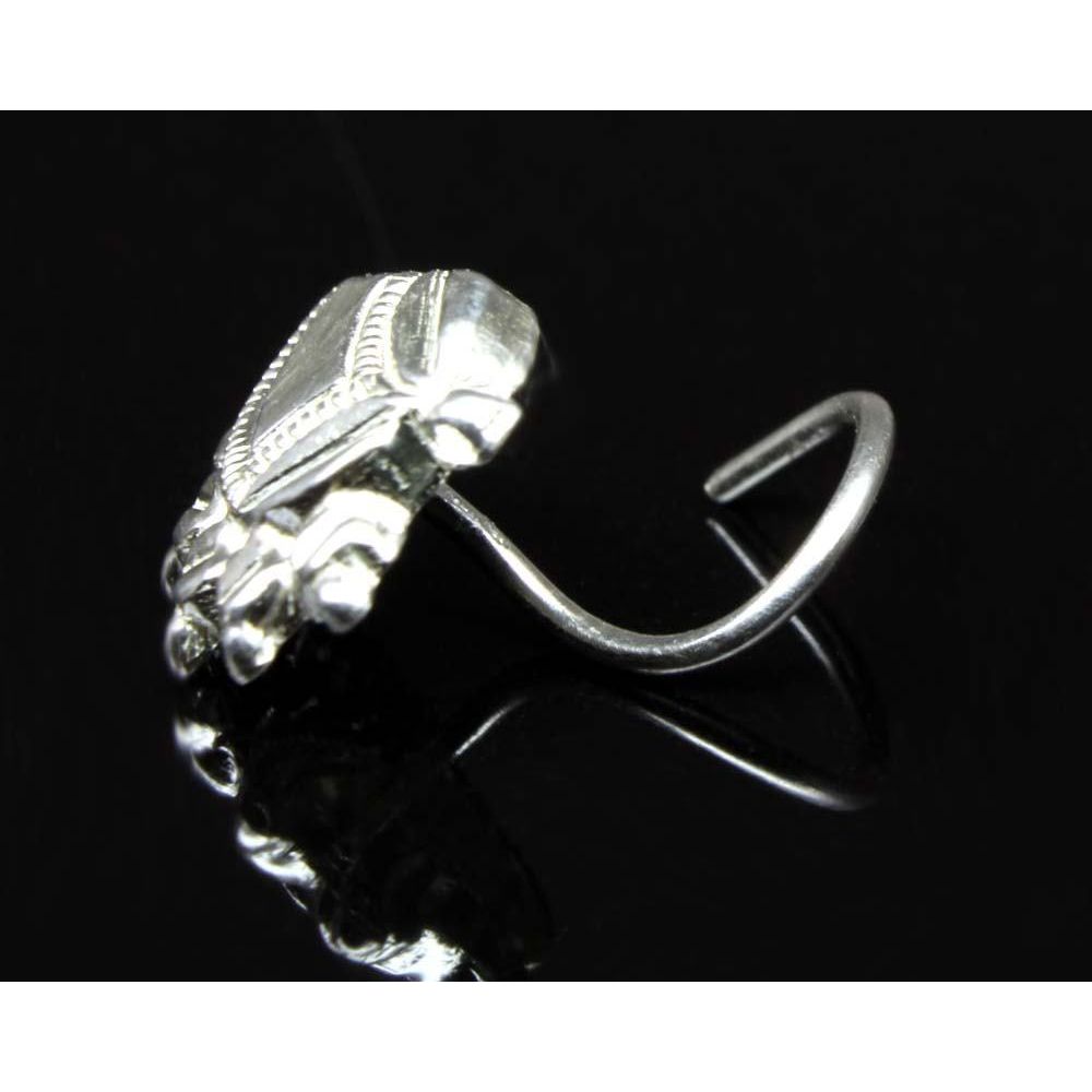 Ethnic 925 Sterling Silver Nose Stud, corkscrew piercing nose ring L Bend 22g