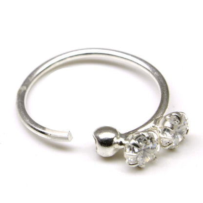 Real Silver Nose Ring with White Shiny Stones for women