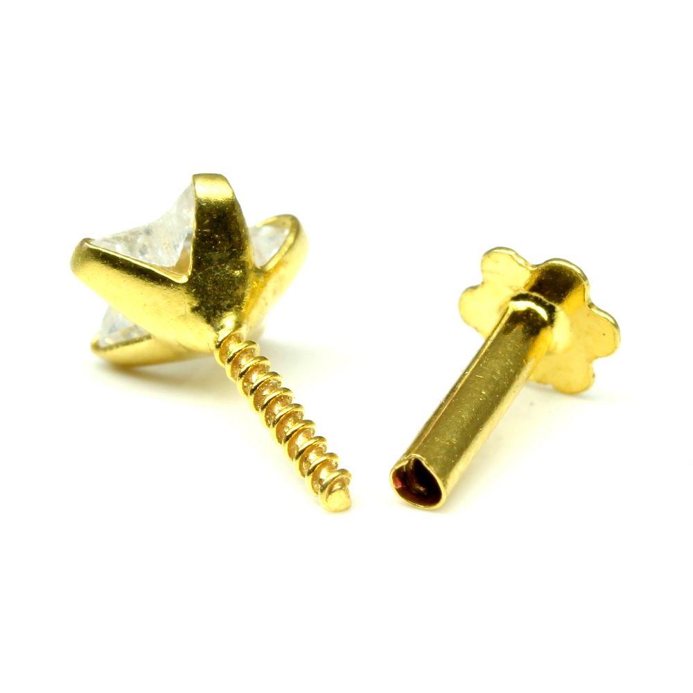 Real Gold Nose stud star shape CZ 14K Ethnic Piercing Screw Nose stud