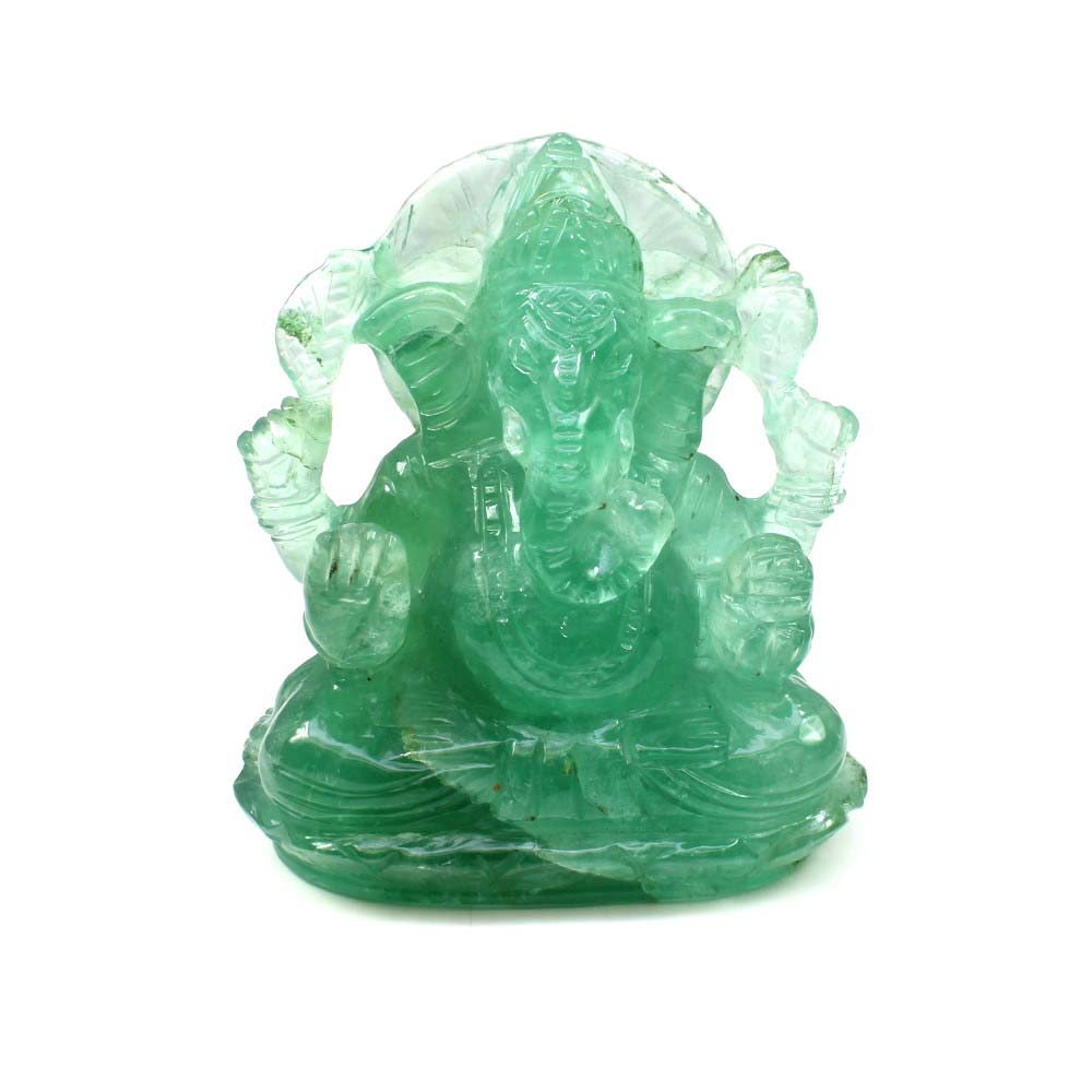 Lord Ganesha Idol Green Fluorite Carved Sculpture Art