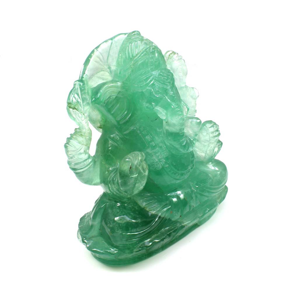 Lord Ganesha Idol Green Fluorite Carved Sculpture Art