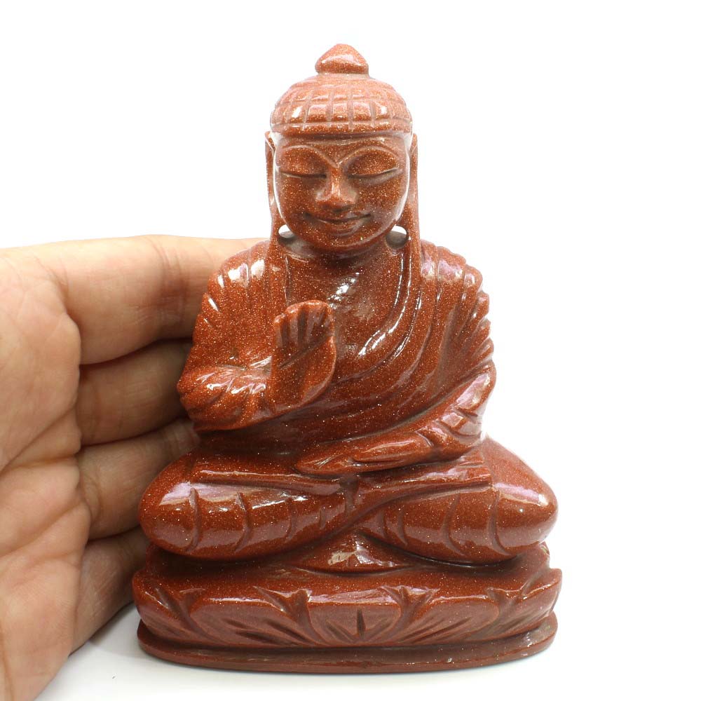 Goldstone Sunstone Carved Lord Buddha