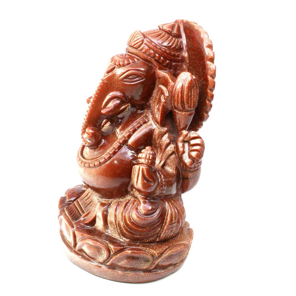 Goldstone Ganesh Carving Prosperity Wealth Luck