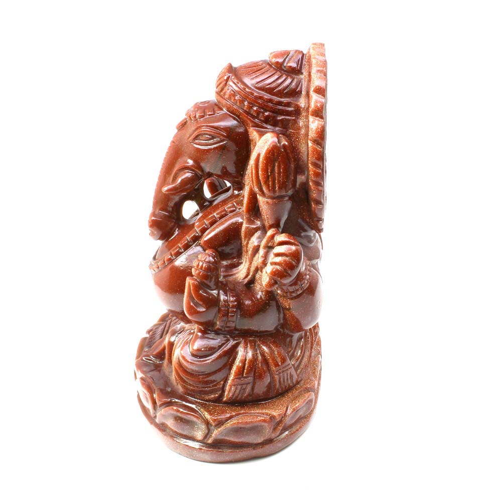 Goldstone Ganesh Carving Prosperity Wealth Luck