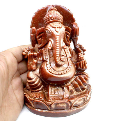 Goldstone Ganesh Carving Prosperity Wealth Luck